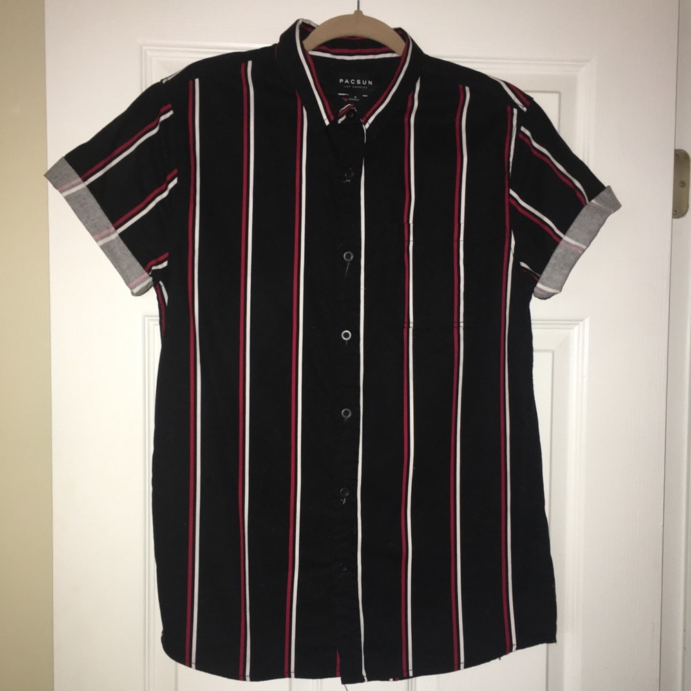 Black Striped Button Up